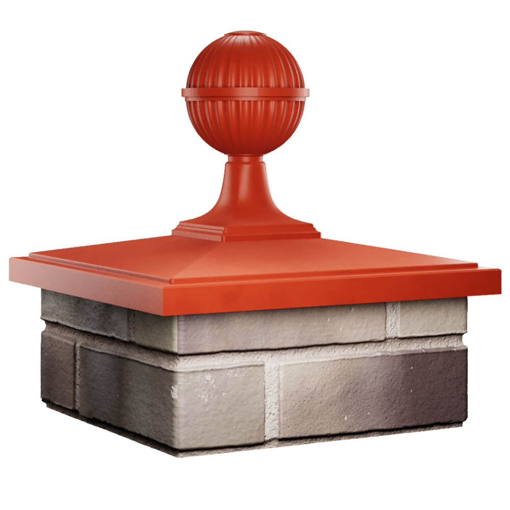 Колпак Zking БонаМоно Красный с шаром на столб 1.5х1.5 кирпича (385х385, 400х400мм) в сборе в Хабаровске фото