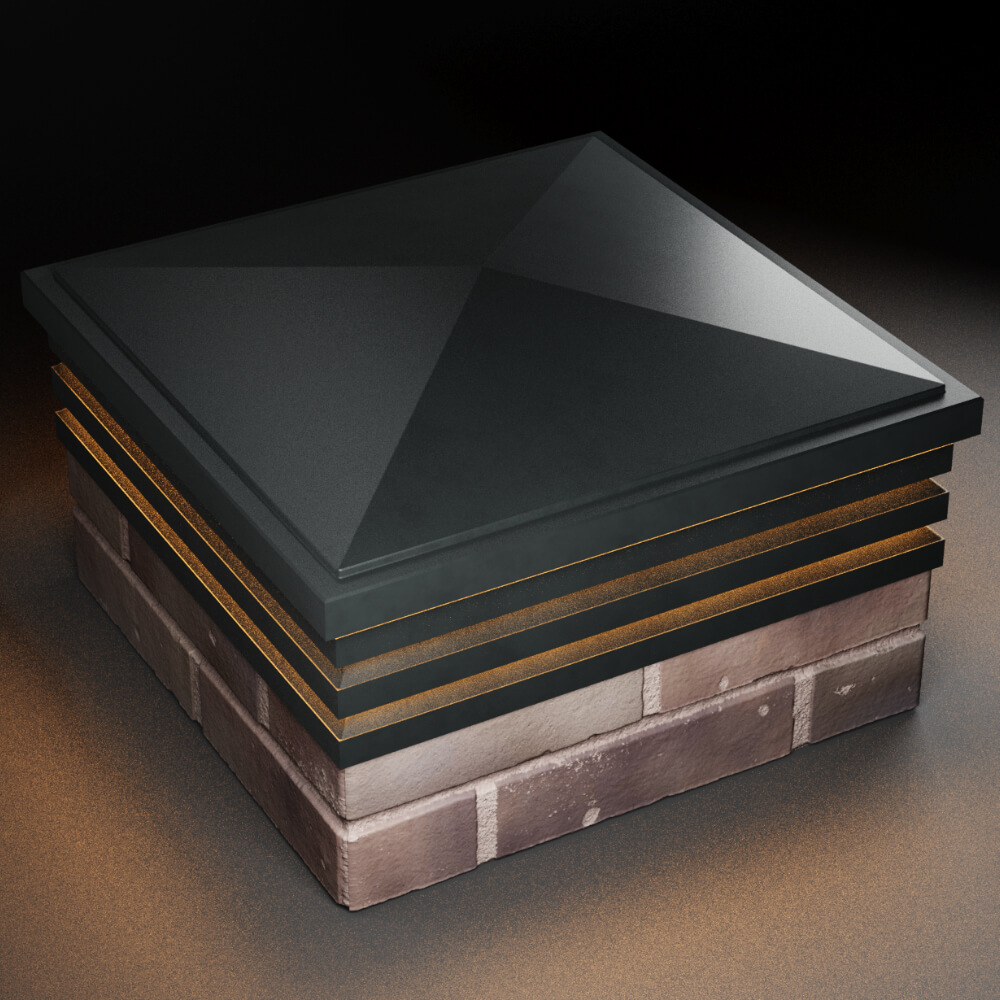 Колпак Zking Бона ХайТек Черный на столб 2х2 кирпича (513х513мм) с подсветкой в Хабаровске фото