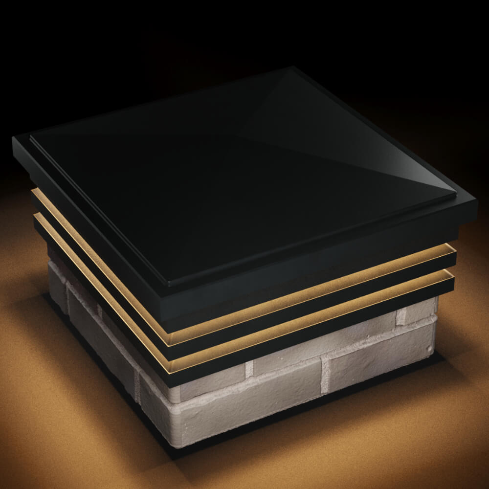 Колпак Zking Бона ХайТек Черный на столб 1.5х1.5 кирпича (385х385мм) с подсветкой в Хабаровске фото