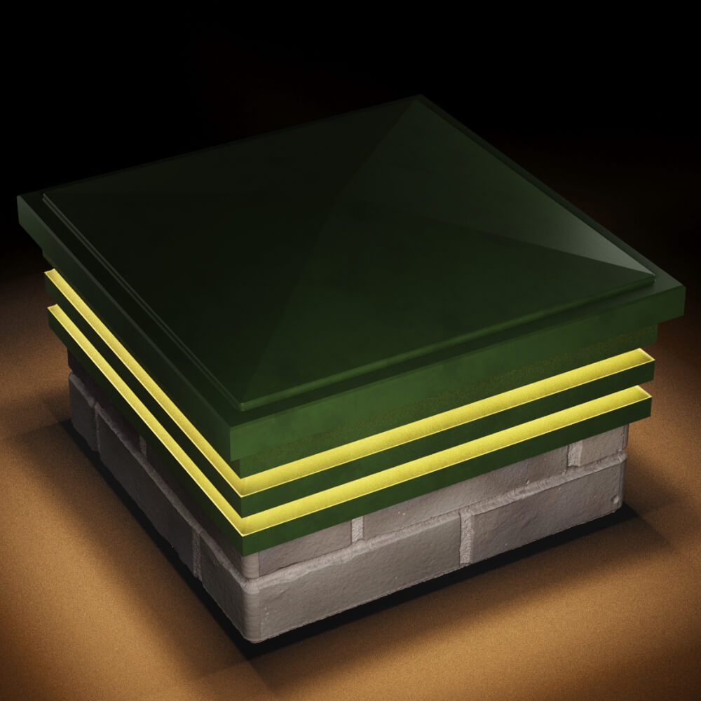 Колпак Zking Бона ХайТек Зеленый на столб 1.5х1.5 кирпича (385х385мм) с подсветкой в Хабаровске фото