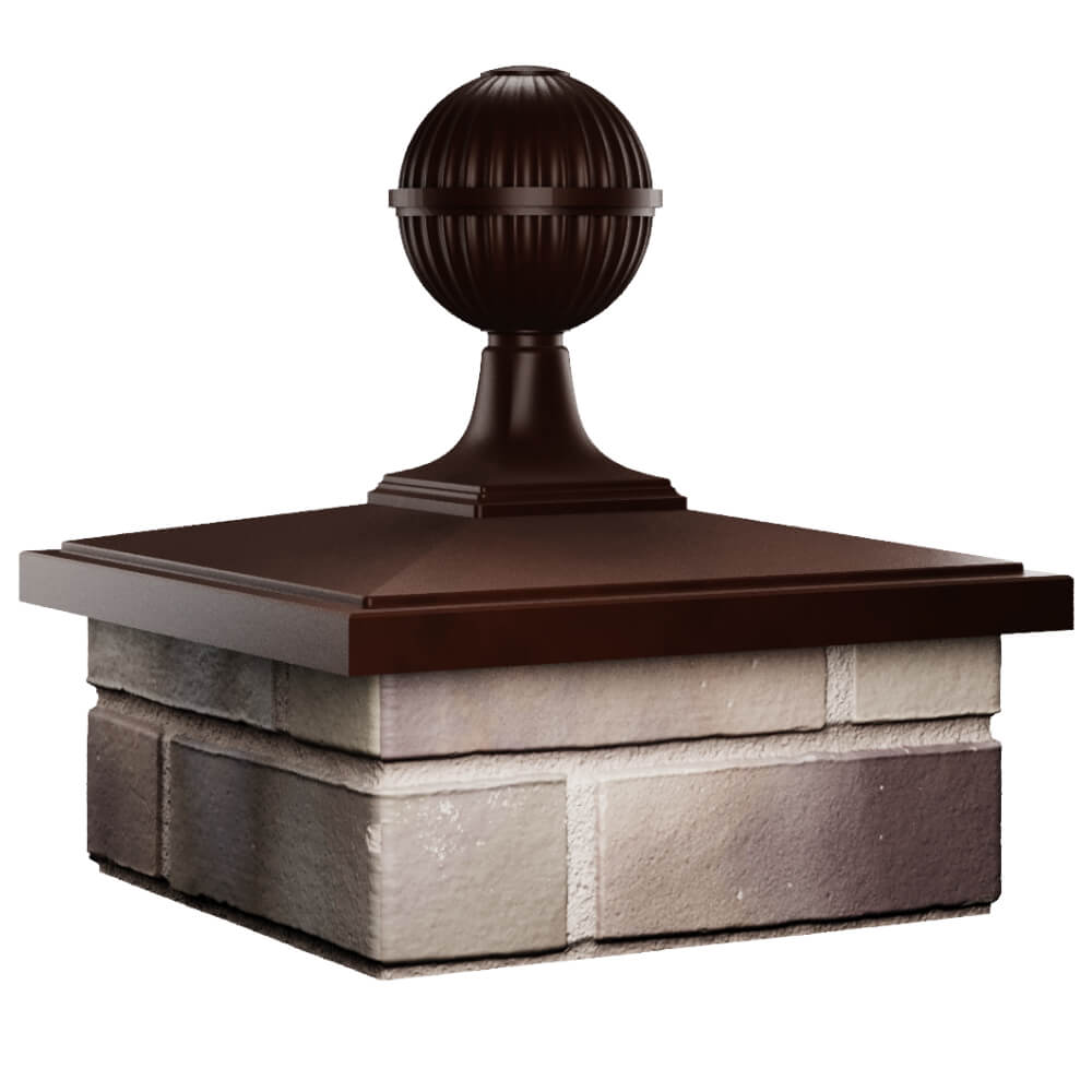 Колпак Zking БонаМоно Коричневый с шаром на столб 1.5х1.5 кирпича (385х385, 400х400мм) в сборе в Хабаровске фото
