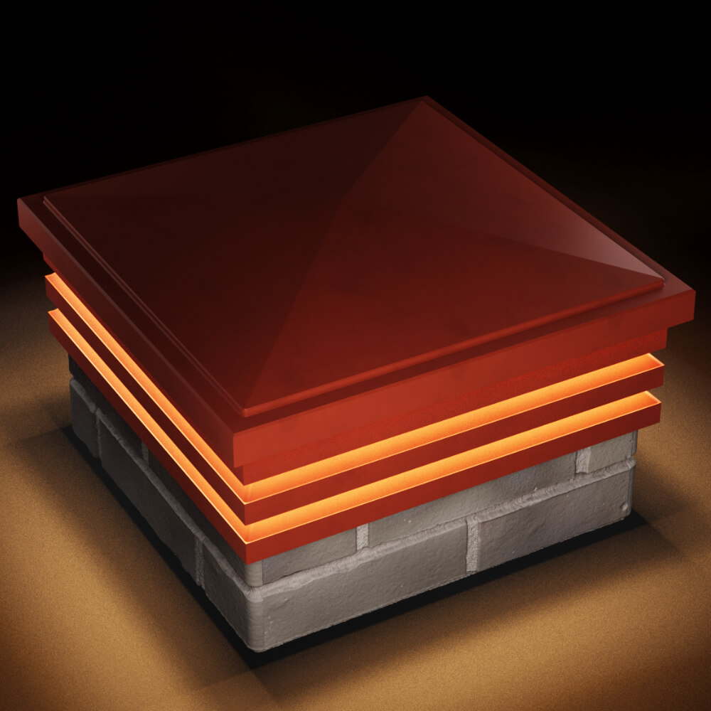 Колпак Zking Бона ХайТек Красный на столб 1.5х1.5 кирпича (385х385мм) с подсветкой в Хабаровске фото