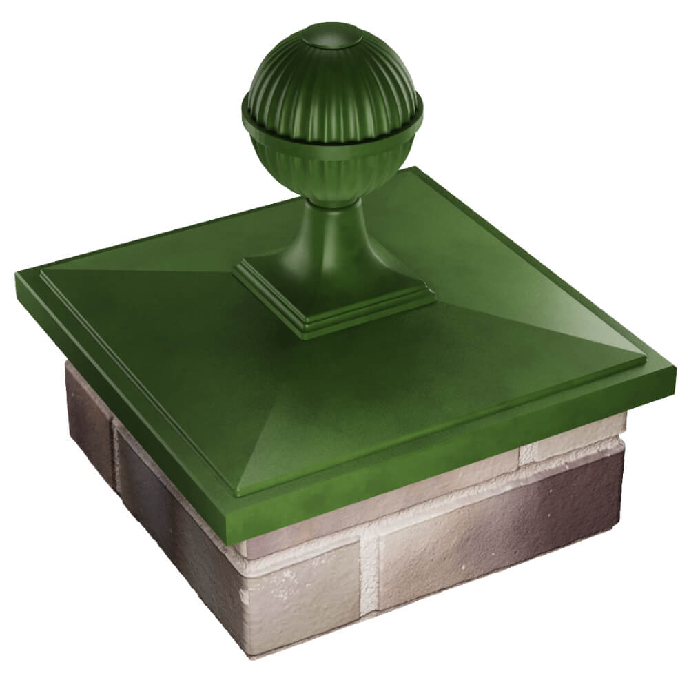 Колпак Zking БонаМоно Зеленый с шаром на столб 1.5х1.5 кирпича (385х385, 400х400мм) в сборе в Хабаровске фото