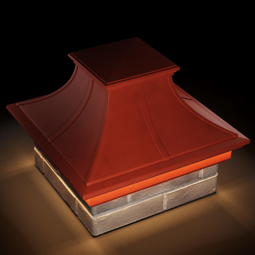 Колпак Zking Монблан Премиум Красный на столб 1.5х1.5 кирпича (385х385мм) с подсветкой в Хабаровске фото