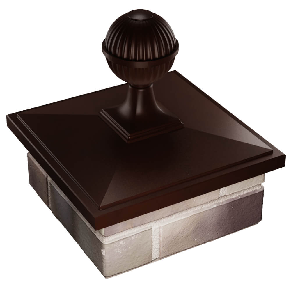 Колпак Zking БонаМоно Коричневый с шаром на столб 1.5х1.5 кирпича (385х385, 400х400мм) в сборе в Хабаровске фото