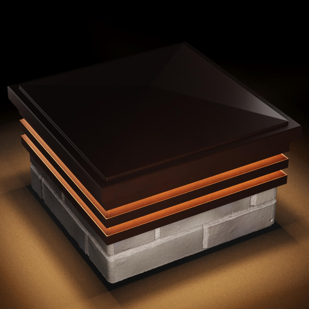 Колпак Zking Бона ХайТек Коричневый на столб 1.5х1.5 кирпича (385х385мм) с подсветкой в Хабаровске фото