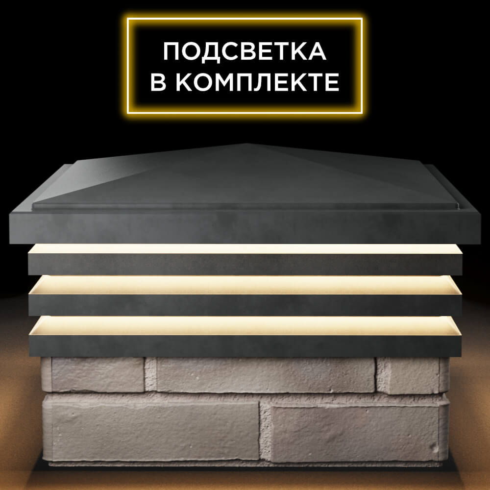 Колпак Zking Бона ХайТек Серый на столб 1.5х1.5 кирпича (385х385мм) с подсветкой Хабаровск фото