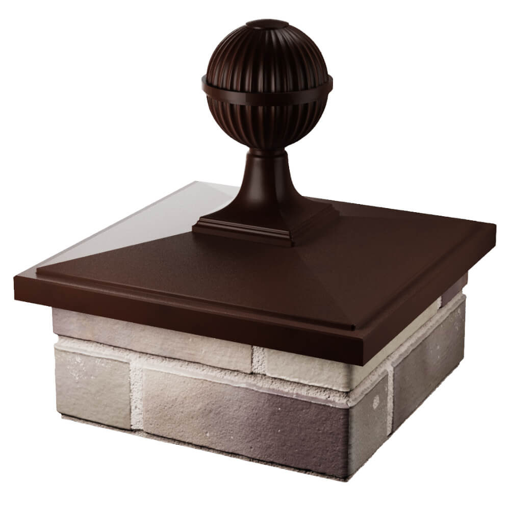 Колпак Zking БонаМоно Коричневый с шаром на столб 1.5х1.5 кирпича (385х385, 400х400мм) в сборе в Хабаровске фото