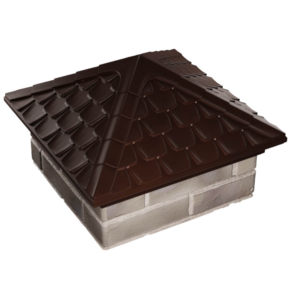 Колпак Zking Эльбрус Коричневый на столб 1.5х1.5 кирпича (385х385мм) в Хабаровске фото